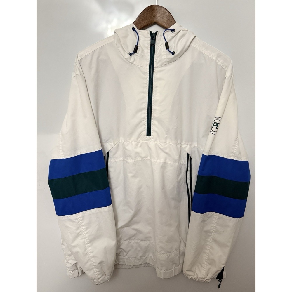 Perry Ellis Men's XXL White Pullover 1/4 Zip Windbreaker Jacket Pocket
